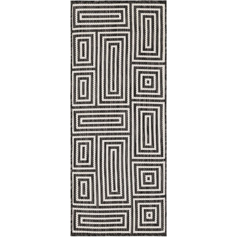 Contemporary Bello Area Rug Black and White Color, Runner 2' x 5'3"
