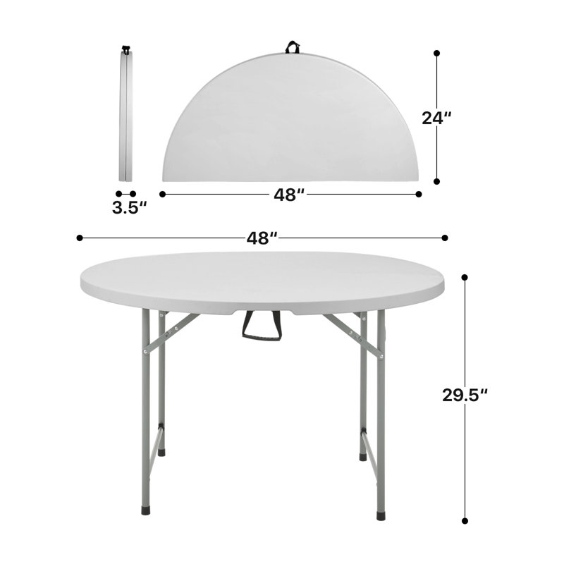 Gray 48" Round Foldable Plastic Dining Table with Steel Frame