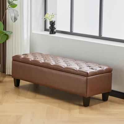 Banc repose-pieds avec rangement, surface en polyuréthane brun, pieds en bois d'hévéa, capacité de 300 lb