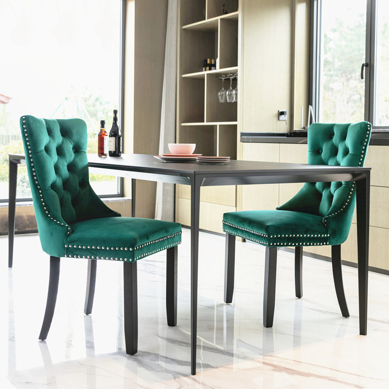 Ensemble de 2 chaises de salle à manger rembourrées, Vert, Noir
