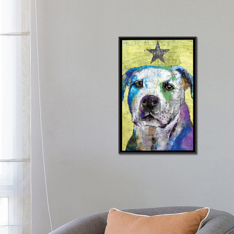 « pit bull terrier », reproduction d’art sur toile, H 26 po x l 18 po x P 1,5 po, Toile avec cadre noir, Pas de tapis