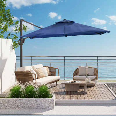 Parasol de patio en porte-à-faux 10 pi avec lumières solaires, parasol décalé à rotation à 360 °, réglage facile de la manivelle et de l'inclinaison, protection UV pour la cour, la piscine, la terrasse - Turquoise