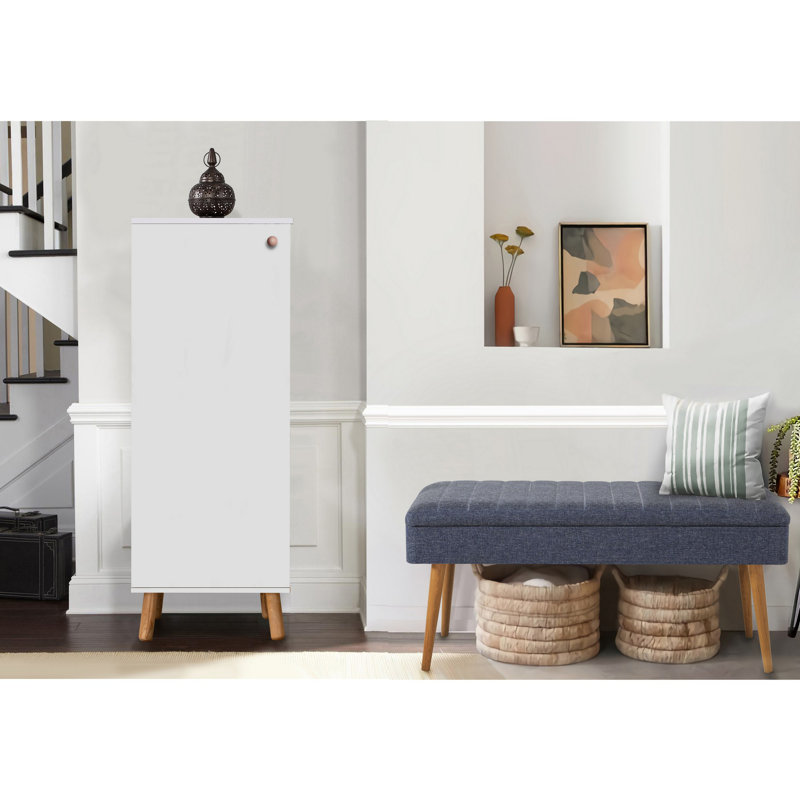 Modern Hallway Furniture Set, White & Dark Blue, 100% Melamine Coated Particle Board, Shoe Cabinet (19.7 x 53.1 x 15.0 in) & Bench (41.3 x 19.7 x 15.7 in) | Stylish Scandinavian Design, Durable Wooden Legs, 100% Linen Fabric