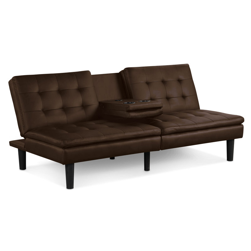 Burrell Futon Sofa Bed, Brown Faux Leather