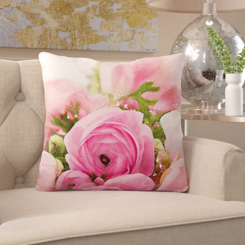 Coussin décoratif fleurs Ron, Microsuède, Intérieur