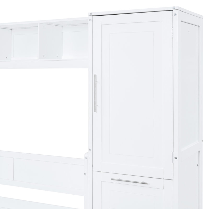 Grand lit blanc avec beaucoup de rangement pour les livres et plus encore
