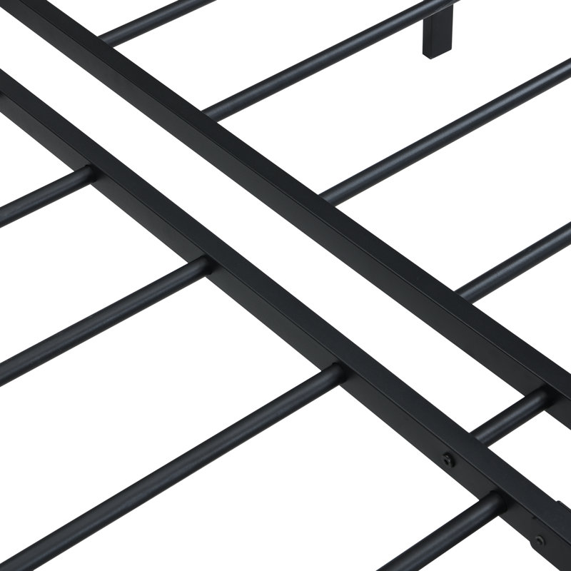 Heavy Duty Full Size Black Bed Frame Made Of Metal, Simple Assembly, Silent Use, 1000 - Pound Capacity, Reinforced Support For Mattress, Under Space Organization, Applicable Rooms, Leg Connection