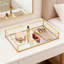 Plateau à miroir décoratif avec cadre doré - Organisateur de bijoux et de parfums pour meuble-lavabo, commode, salle de bain ou chambre à coucher