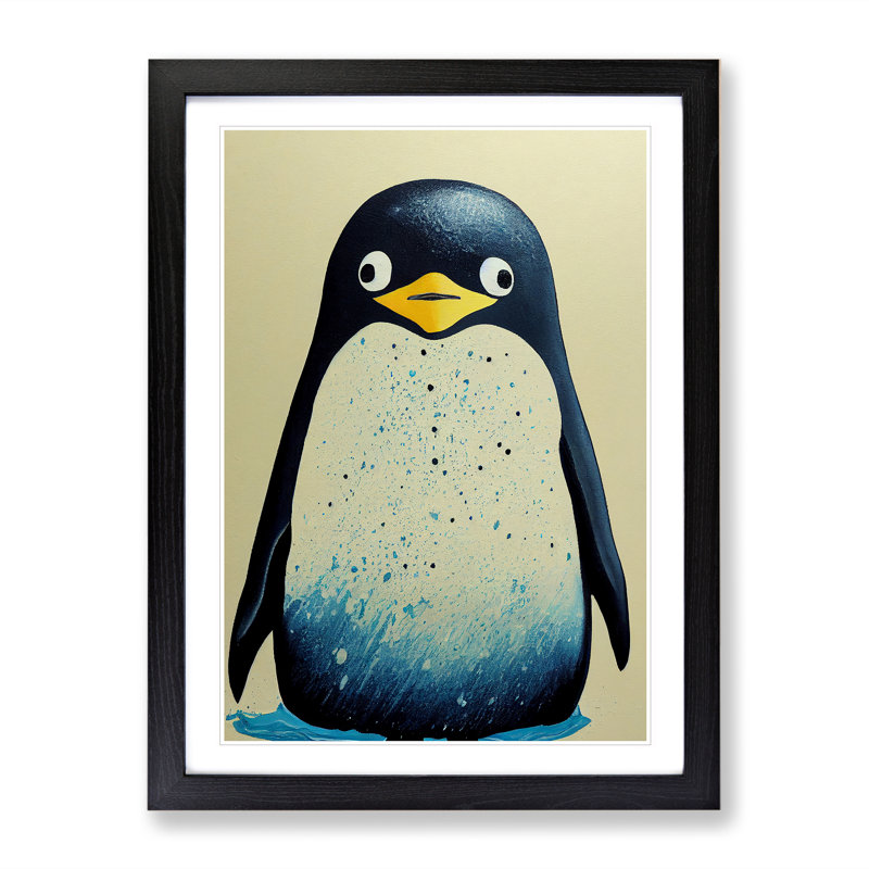 Painted Penguin No.3 - Single Picture Frame Print, Black Framed, 64cm H x 46cm W x 2cm D