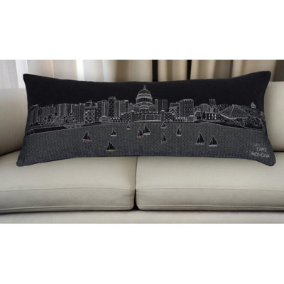 Coussin lombaire 14 po x 35 po gris foncé et blanc Madison