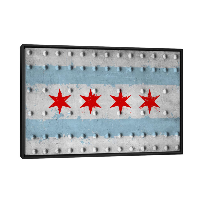 Chicago, Illinois - Rivet grunge, impression sur toile, H 40 po x l 60 po x P 1,5 po, Toile avec cadre noir, Pas de tapis