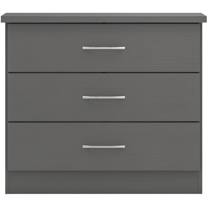 Cascio 3 Drawer Chest Of Drawers, 3D Effect Grey