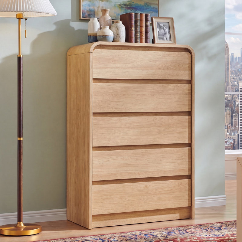 Commode à tiroirs Maud pour chambre à coucher, commodes larges en bois et commodes, 45" H x 30" W x 16" D, Naturel