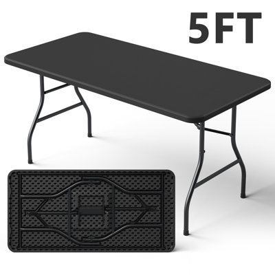 5ft Folding Table 500lbs, Heavy Duty Portable Plastic Table for Indoor Outdoor Party Picnic Camping