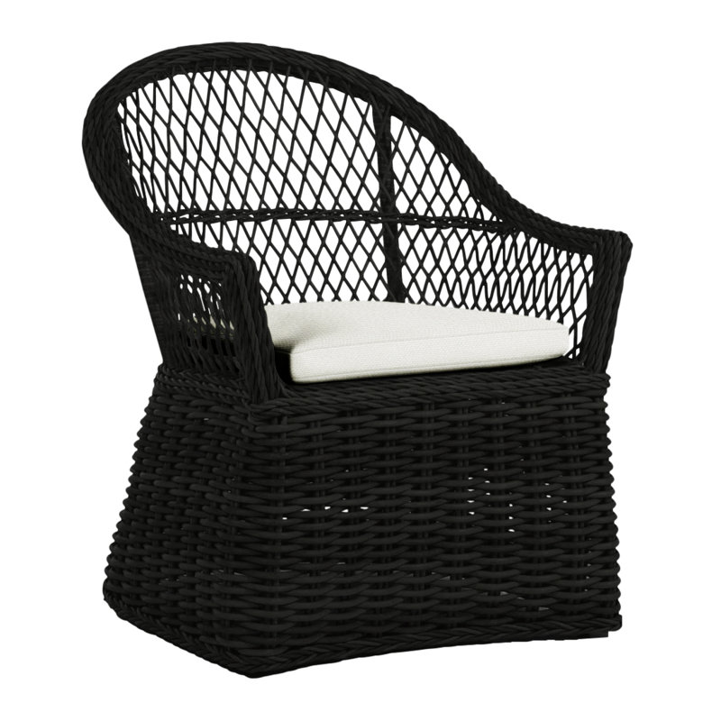 Fauteuil d'extérieur en résine tressée Soho N-Dura, Noir, InsideOut® Rollo ‑ lin argent, Welt
