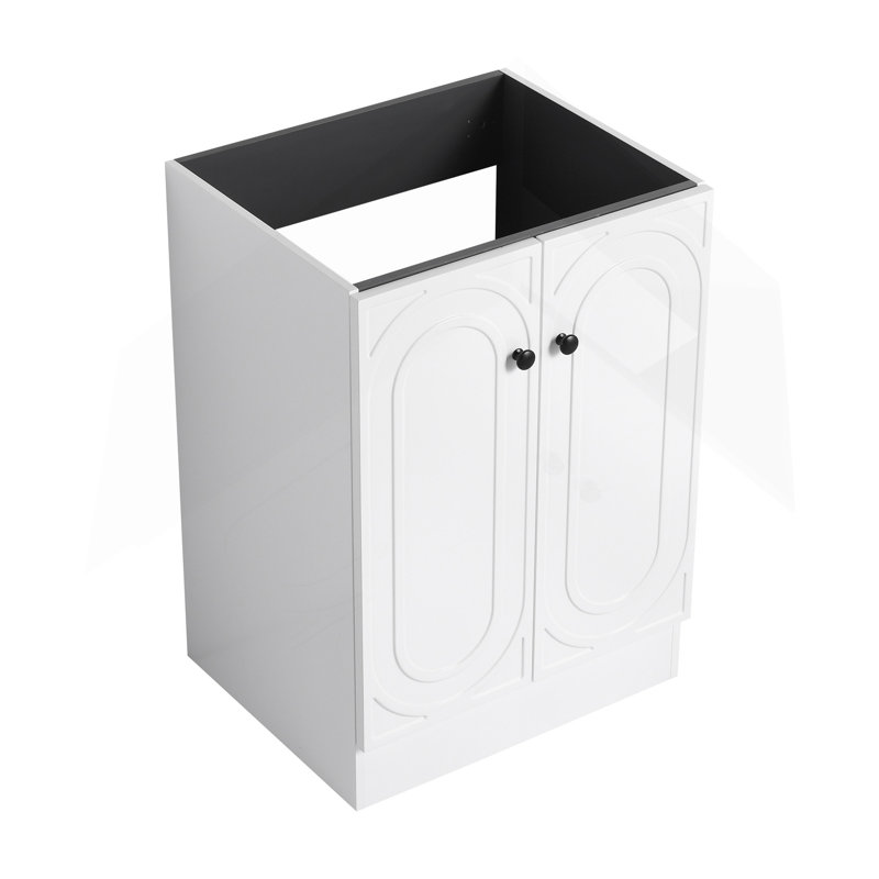 Meuble-lavabo autoportant 24 po et 2 portes d'armoire à fermeture en douceur (emballage KD) - sans le lavabo, Blanc, Noir