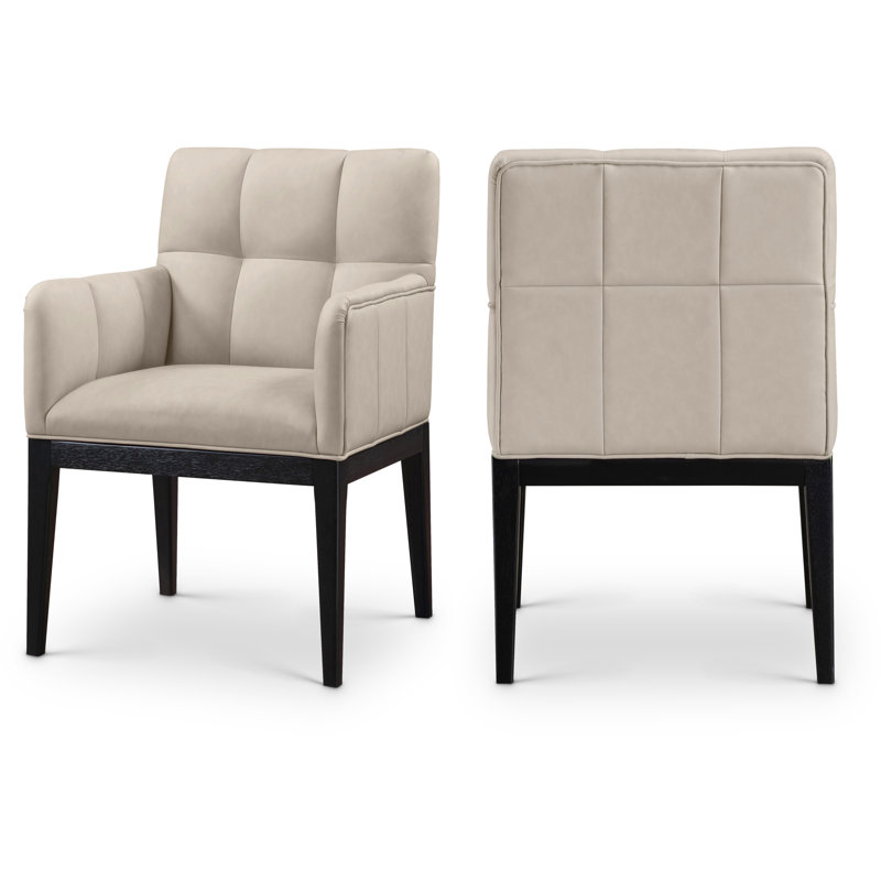 Adrian Vegan Leather Dining Arm Chair, Taupe Vegan Leather, Black