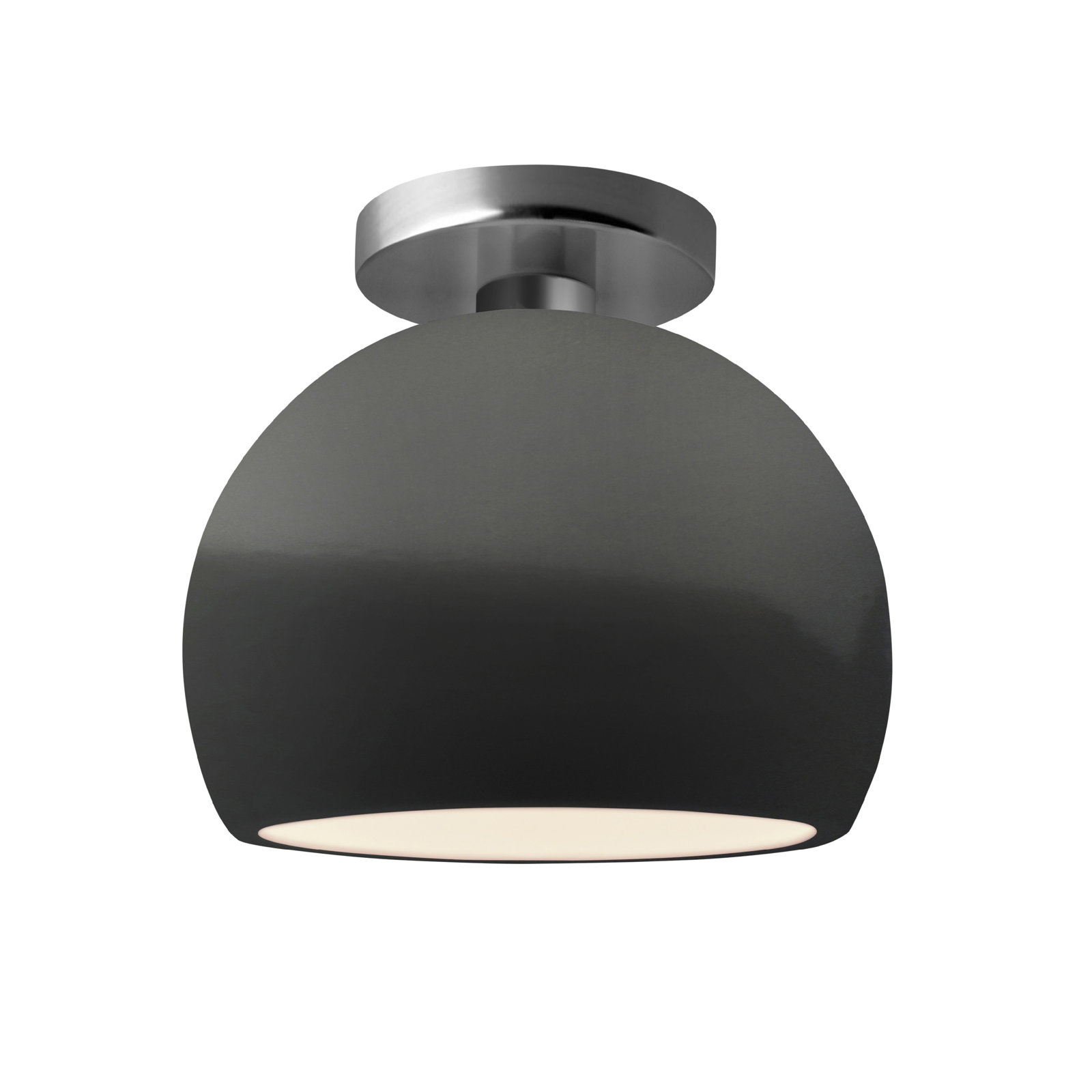 Single Light Ceramic LED Semi Flush Mount, 7" H x 7" W x 7" D, Gloss Gray, Brushed Nickel
