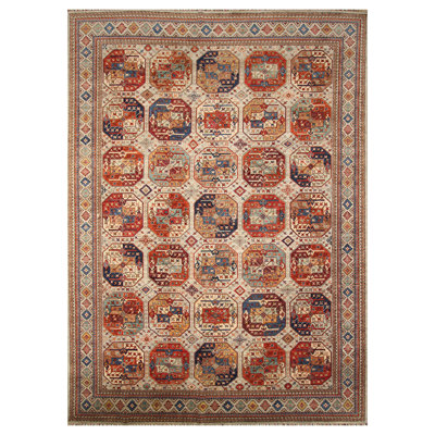 Tapis gris et multicolore de haute qualité noué à la main