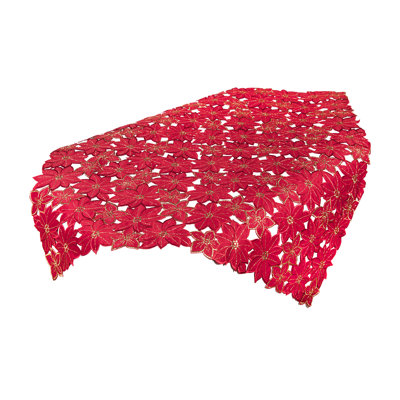 Festive Poinsettia Embroidered Cutwork Holiday Table Topper