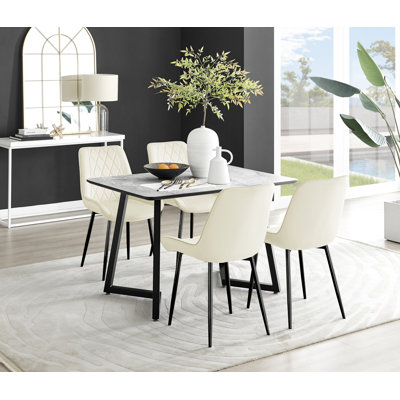 Table de salle à manger et chaises en mélamine effet marbre Carzon - Chaises de salle à manger en similicuir de luxe
