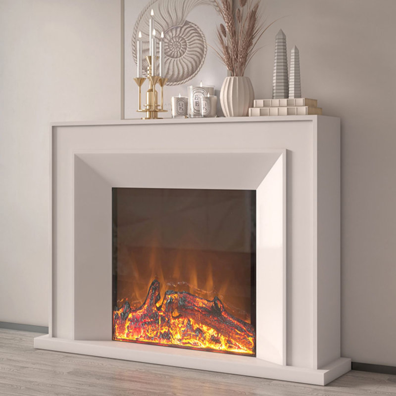 Beige Solid Wood Electric Fireplace