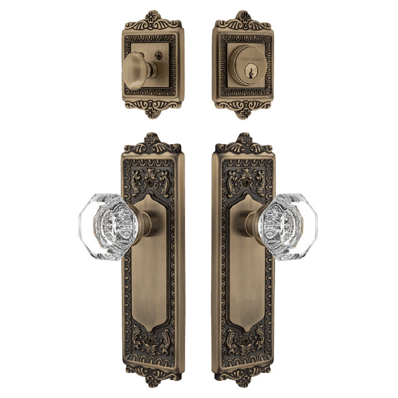Nostalgic Warehouse Egg & Dart Entry Set with Waldorf Crystal Knob, 2.75, Antique Brass