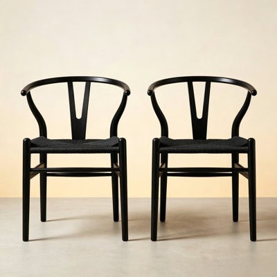 Chaises de salle à manger en rotin de bois massif de 21,65 po de largeur, peinture sans base à base d'eau sans assemblage de chaises Mid-Century Boho avec siège en canne tressée pour la salle à manger (ensemble de 2)