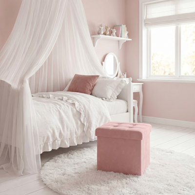 Repose-pieds pliable avec rangement - petit repose-pieds et tabouret, 12,2 po x 16,1 po, pouvant supporter 286 lb, pour le salon, la chambre à coucher et le dortoir, rose bonbon