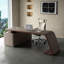 Bureau en bois manufacturé en L gris et brun noisette avec bureau à 3 tiroirs-869845009-869845010