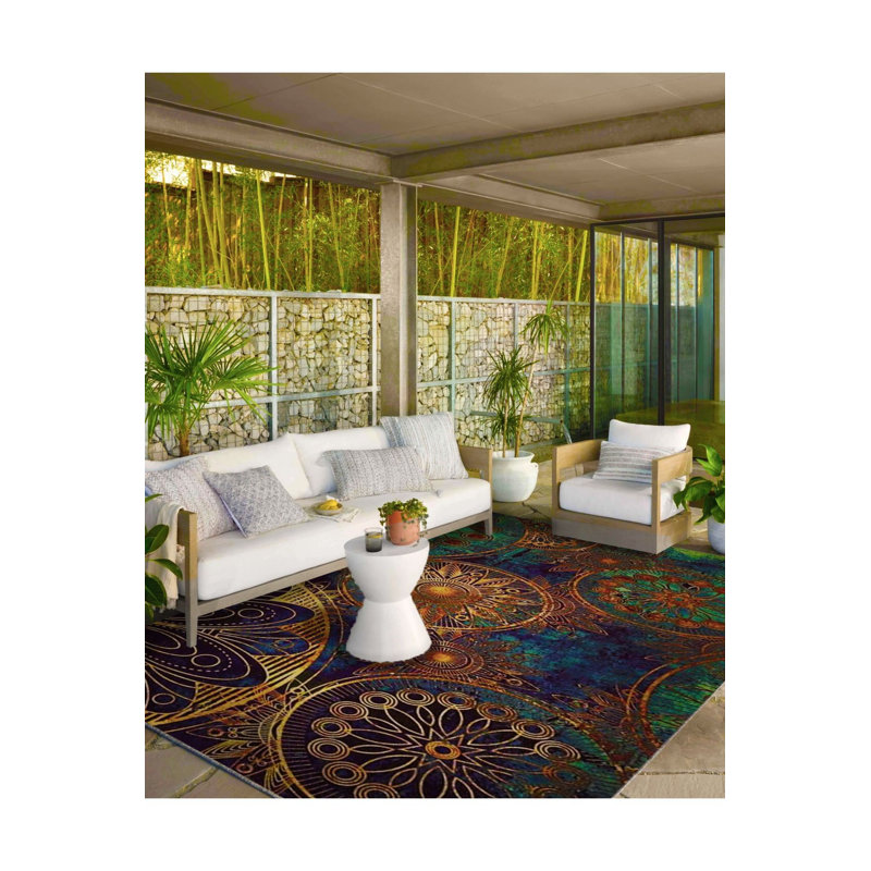 Tapis tissé à motif de disques lavables, Sous-tapis rond 3 pi 3 po inclus