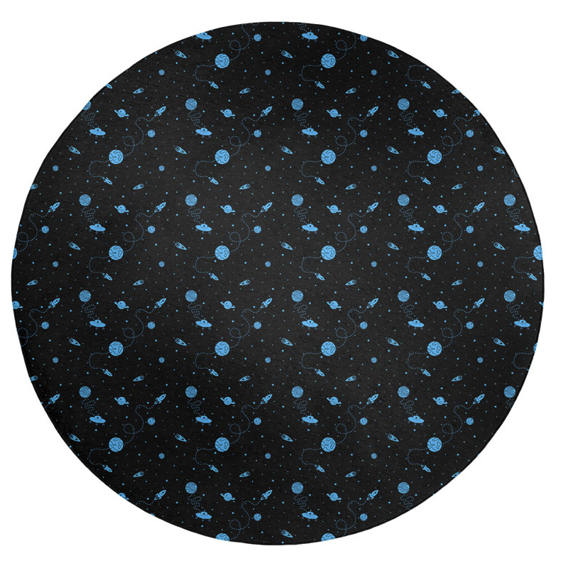 Tapis noir space outer/bleu light, Rond 5 pi