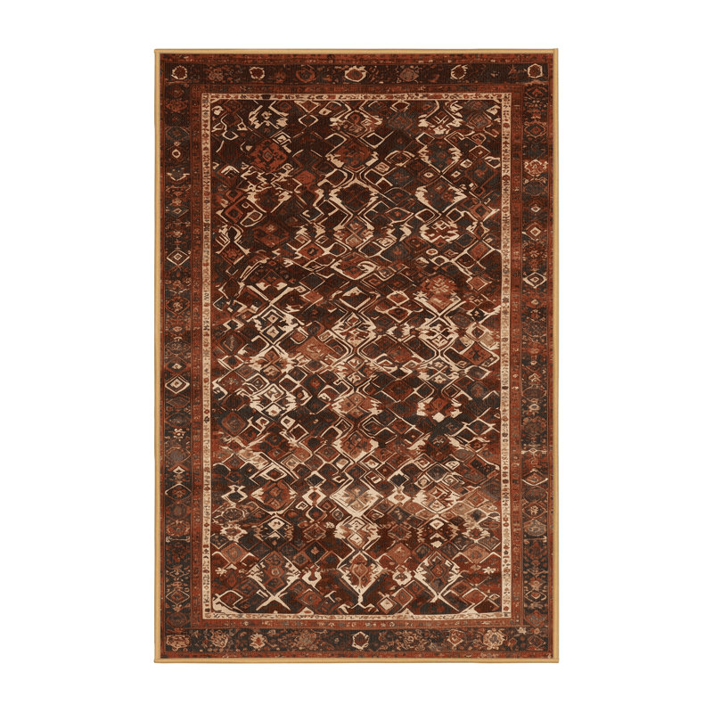 Machine Washable Persian Brown Area Rug, Rectangle 7' x 10'