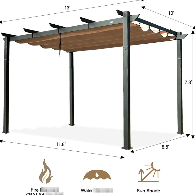 Outdoor Deck Pergola With Retractable Sun Shade - Aluminum Frame, , Garden, 156 Inch X 120 93.6 Patio Gazebo Canopy Aluminum, Waterproof, - Fabric