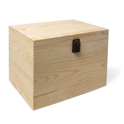 Unfinished Wooden Box With Hinged Lid & Front Clasp For DIY Art Project Crafts Woodcraft Keepsake - Easy To Stain Paint Wood Burning