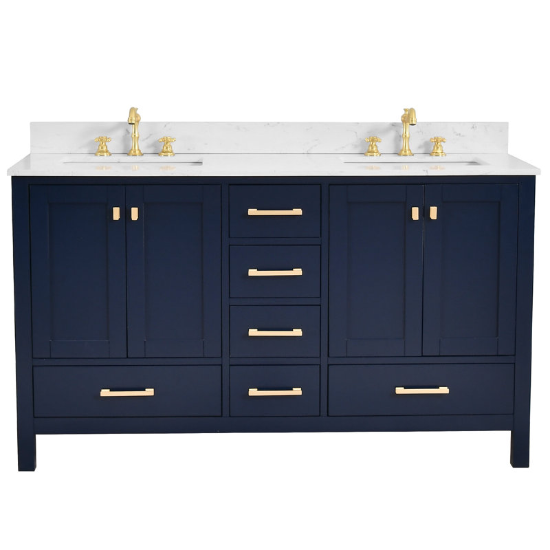 60-inch Bathroom Vanity With Engineered Stone Top, Blue