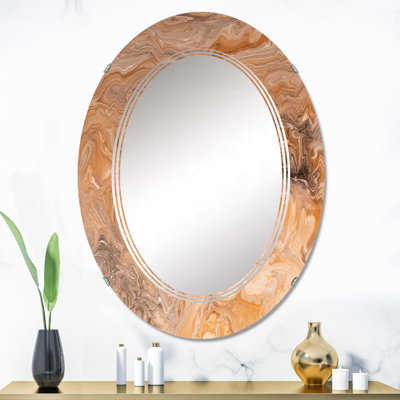 Miroir mural brun et gris en marbre liquide, ovale moderne - art en marbre liquide brun et gris