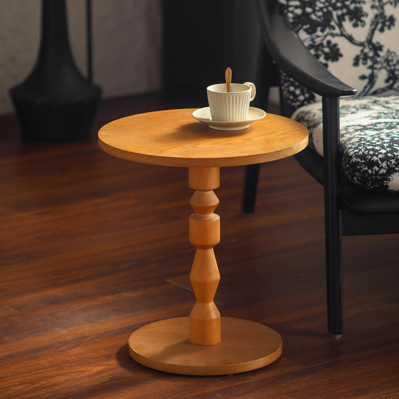 Table d'appoint ronde avec plateau de table en panneau de fibres à densité moyenne et pieds en bois de chêne massif