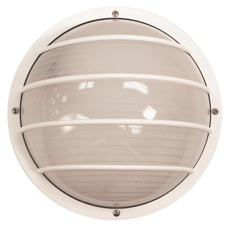 Solus Nautical Round Wall or Ceiling Mount Sconce with Horizontal Diffuser Cage, White, 3000K