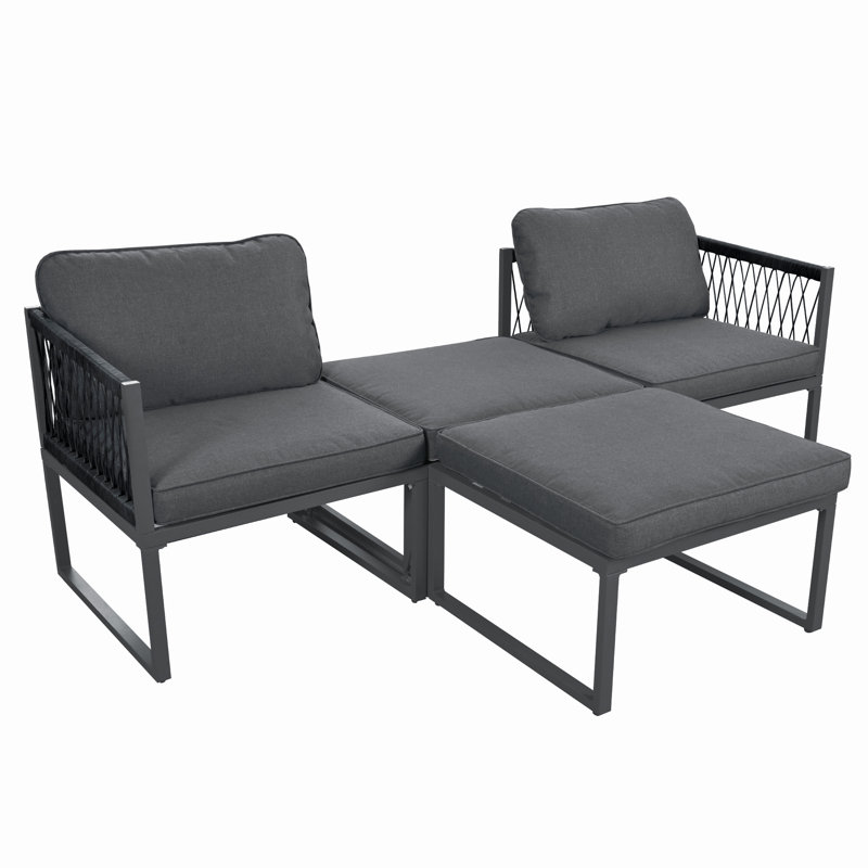 4-Piece Outdoor Patio Lounge Set With 2 Sofas & 2 Ottomans