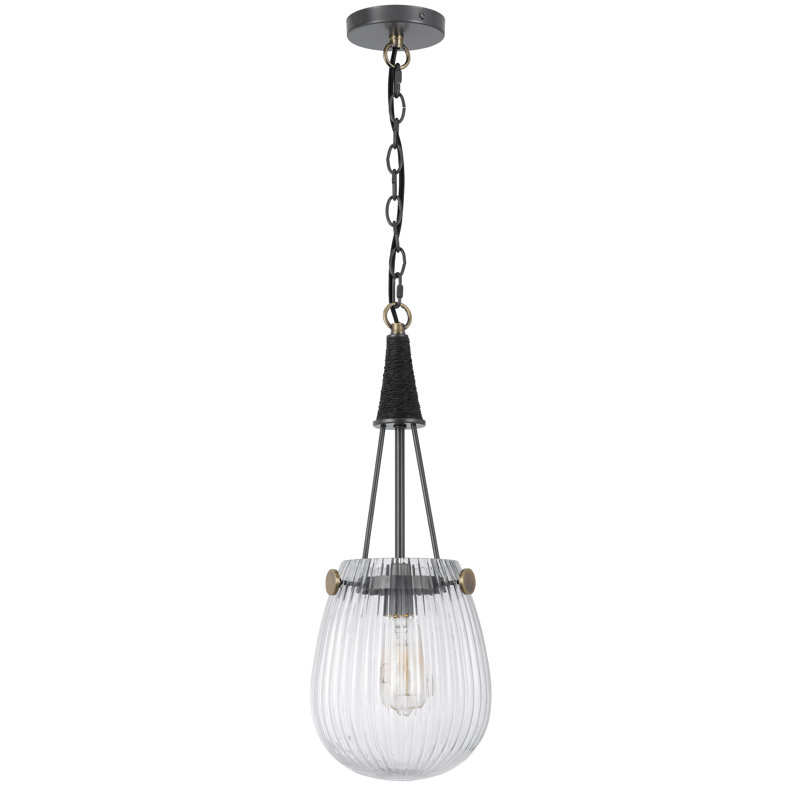 Cora 8 Inch Pendant Light w Gray Gold Chain, Fluted Raindrop Glass