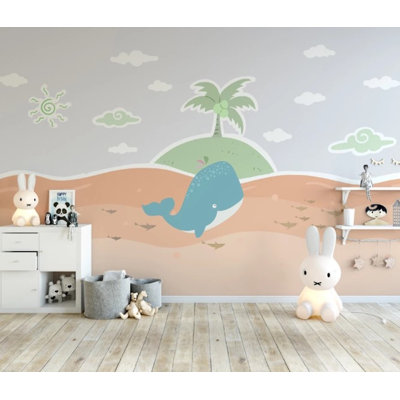 Papier peint amovible Whale Calf Fishes and Palm on The Tropical Island