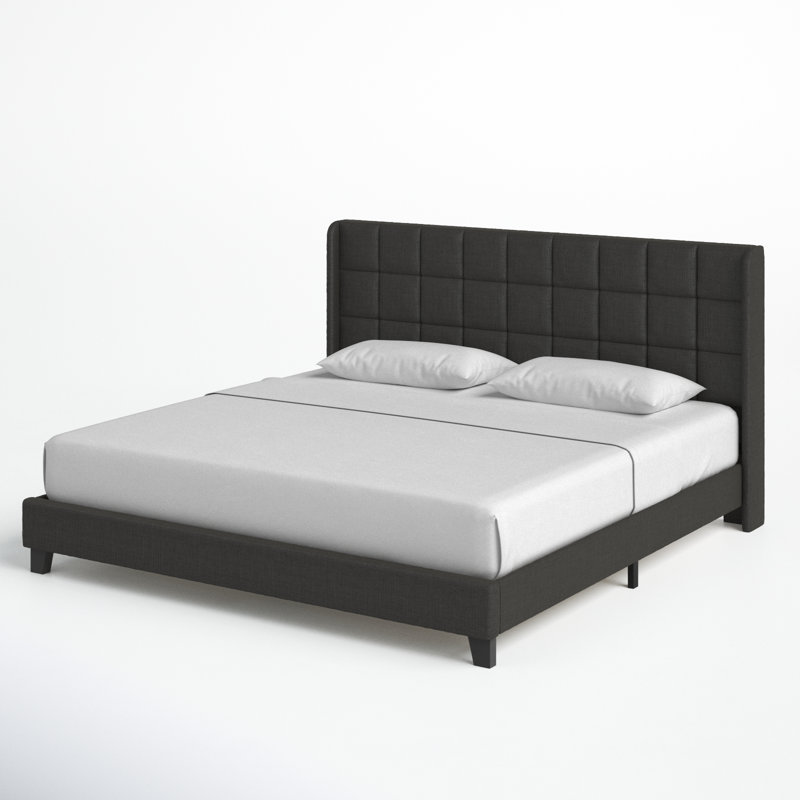 Kraatz Upholstered Wingback Bed, Gray, King