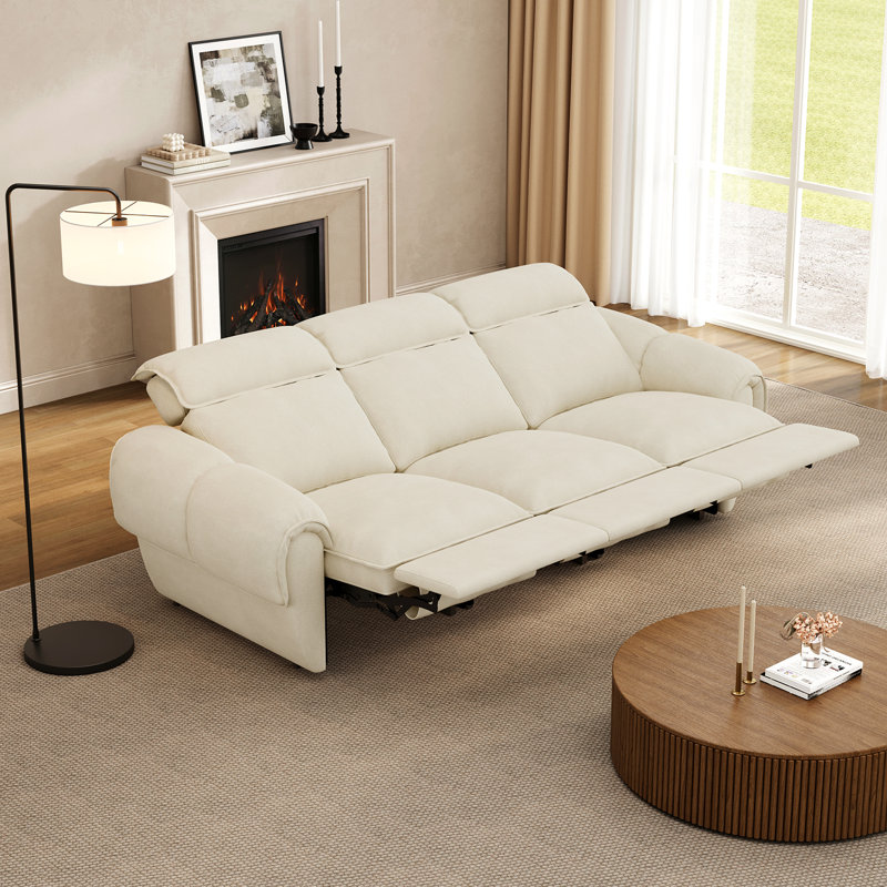 Canapé modulaire inclinable électrique 3 places, Blanc cassé, 3 places avec 3 fauteuils inclinables