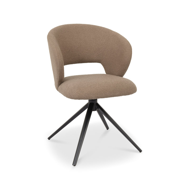 STELLA 360° RETURN SWIVEL CHAIR - BOUCLE FABRIC - BLACK SAND POWDER COATED LEGS (SINGLE), Mocha Beige