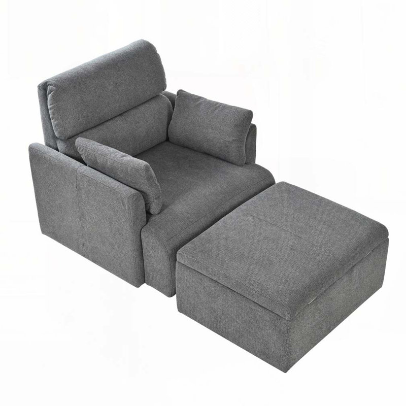 Fauteuil surdimensionné avec repose-pieds et repose-pieds rembourré avec rangement, Tissu gris foncé