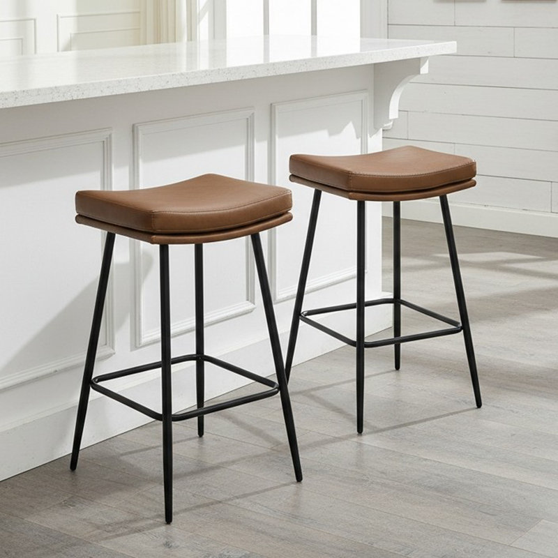 Upholstered 26" Backless Saddle Barstools, Brown, 2