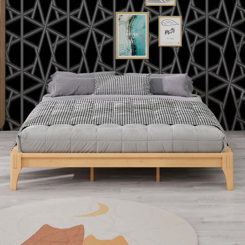 Solid Dry Bamboo Wood Platform Bed Frame, With Wood Slat Support, Natural