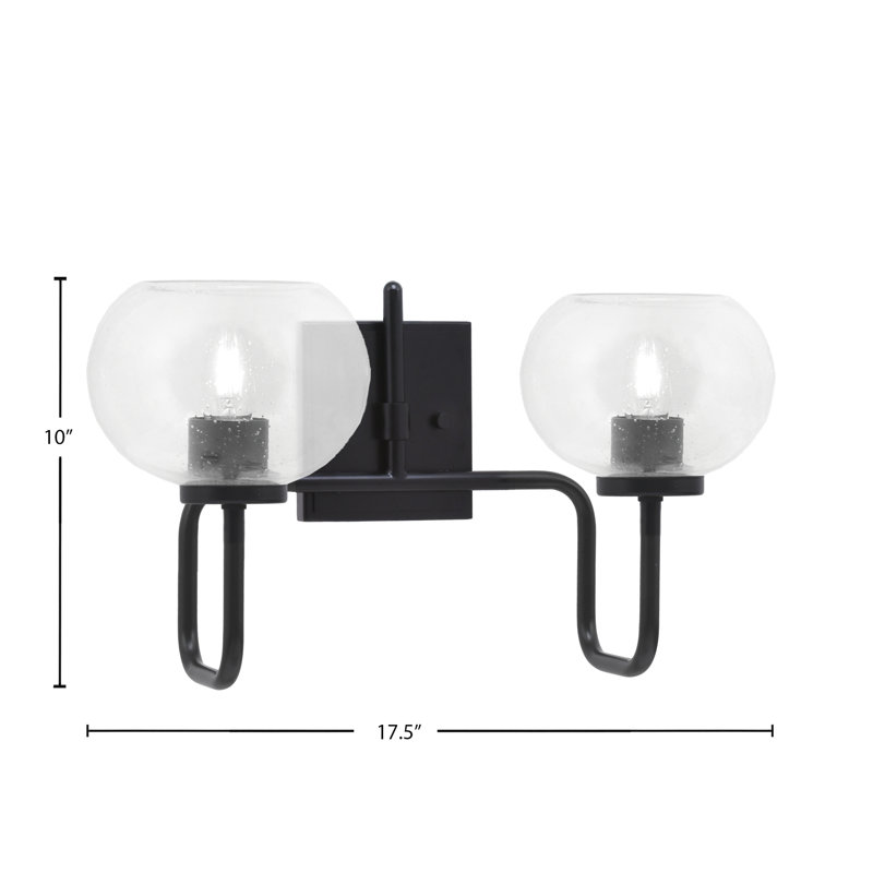 Barre d'éclairage de salle de bain 2 lumières Amarmula, finition noir mat, verre à bulles 7 po