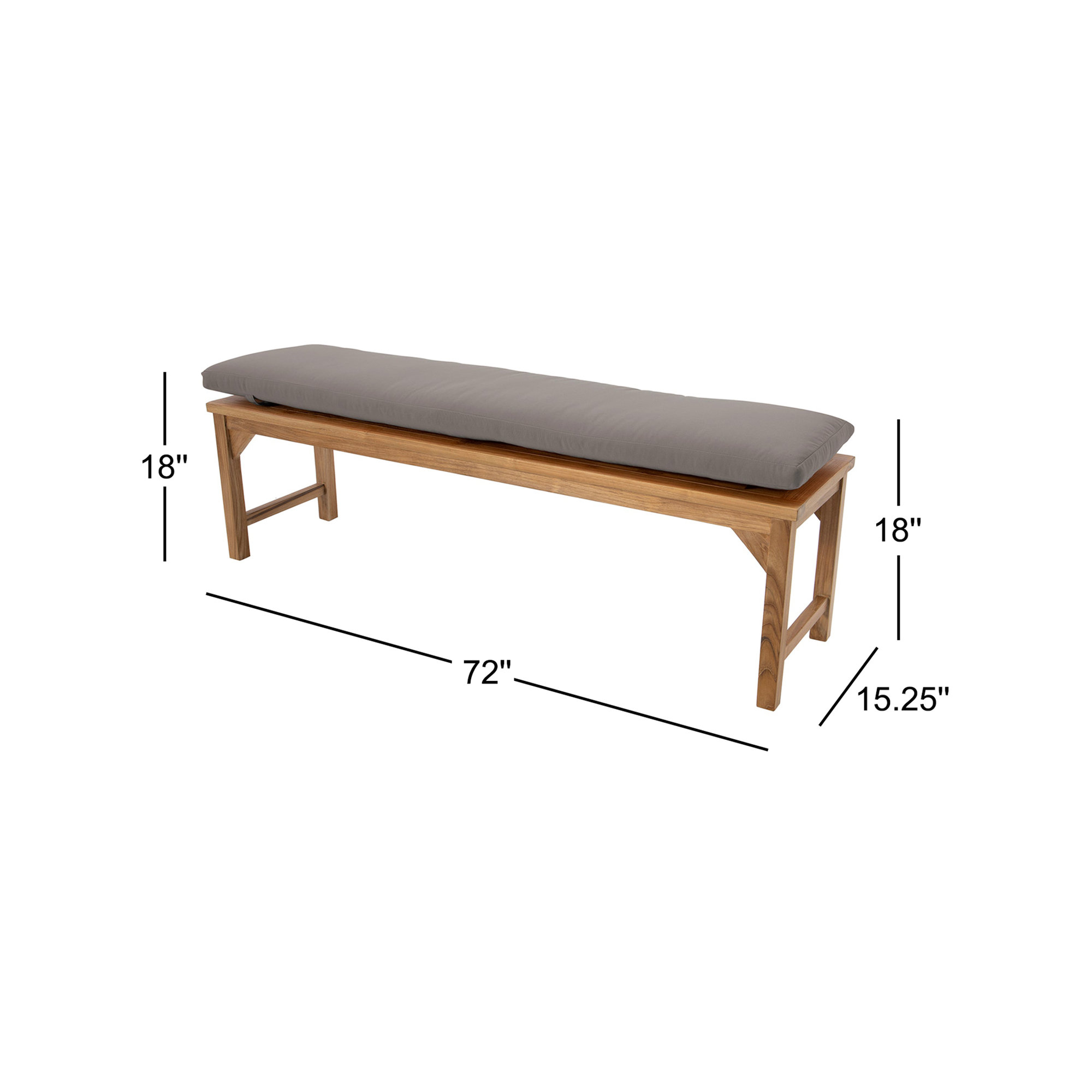 Velay Teak Outdoor Bench, 18" H x 72" W x 15.25" D, Taupe